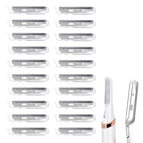 20 Pack Replacement Heads Blades Compatible with Finishing Touch Flawless Dermaplane Glo Lighted Facial Exfoliator, Stainless Steel Heads for Removal Peach Fuzz, Facial and Eyebrow Hair