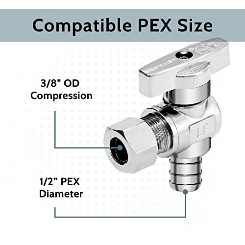 Tremax Angle Stop Valve 10 Pack,1/2'' Pex X 1/4'' Od Compression,1/2'' Pex X 3/8'' Od Compression, 1/4 Turn Water Shut Off Valve,3/8 Inch Od,1/4 Inch Od, Chrome, Cpvc (1/2'' Pex X 3/8'' Od) #TOP1