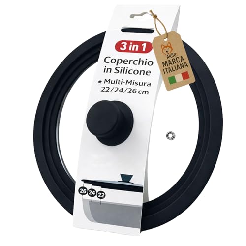 AkitaInk Coperchio Universale in Vetro con Bordo in Silicone - Per Pentole e Padelle - Resistente al Calore - Varianti 16-18-20/22-24-26/28-30-32 cm (DIAMETRO 22, 24, 26 CM)