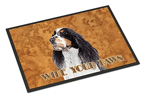 Caroline's Treasures SC9134JMAT Springer Spaniel Wipe Your Paws Doormat 24x36 Front Door Mat Indoor Outdoor Rugs for Entryway, Non Slip Washable Low Pile, 24H X 36W