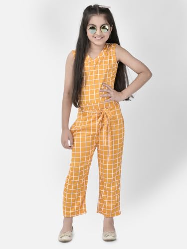 Image of FNOCKS Girls Check Printed Jumpsuit Tie-Knotted Jumpsuit V-Neck