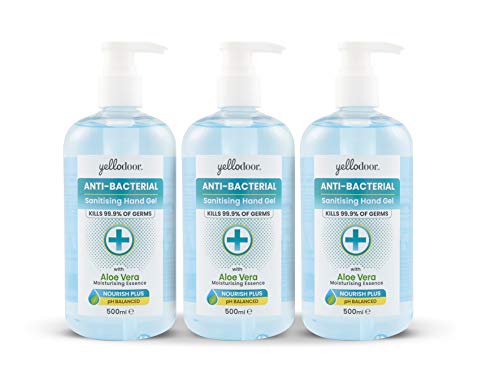 3 x Hand Sanitizer 500ml Pump Dispenser Multipack | Yellodoor 75% Alcohol Anti-Bacterial Hand Sanitiser Gel with Aloe Vera | Kills 99.99% of Germs | Medical grade