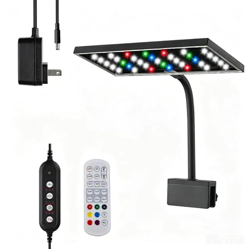 Image of Carefree Fish Aquarium 24 /7 Mode Timer Full Spectrum CRI 82 Clip LED Light IR Remote Control for 5~25Gal Fish Tank 12V1A 10 Brightness Levels 16W with ULCertified Power Supply