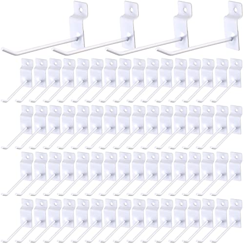 100 Pack Slatwall Hooks 4 Inch Slatwall Accessories Slatwall Panel Hooks Slat Wall Hanging Hooks Slat Board Hooks Slat Hangers Pegboard Gridwall Hook Display Hook For Retail Garage Organization, White #TOP27