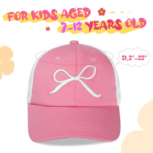Girls Bow Tie Baseball Cap, Kids Summer Mesh Sun Hats Visor Cap, Adjustable Ponytail Hat for 7-12 Years2