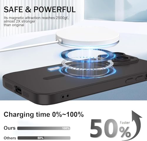 Image of DIZORO Magnetic Case for iPhone 16 Pro Max Case [Compatible with MagSafe][Built-in Camera Lens Protector] Slim Soft Silicone Bumper Shockproof Metallic Luster Back Cover Phone Case (Titanium Black)