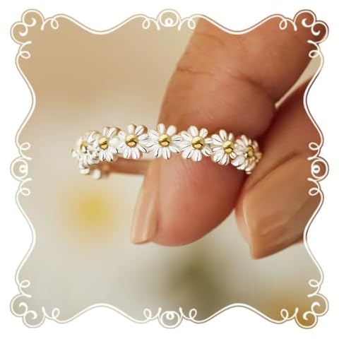 I Think About You Every Daisy Ring Tiny Dainty Simple Flower Ring 925 Sterling Silver Rings Stacking Rings for Women Casual Rings Delicate Everyday Ring Comfort Fit Bands Ring for Womens (7) Cover