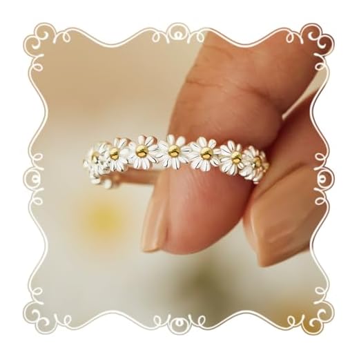 I Think About You Every Daisy Ring Tiny Dainty Simple Flower Ring 925 Sterling Silver Rings Stacking Rings for Women Casual Rings Delicate Everyday Ring Comfort Fit Bands Ring for Girls & Womens (8)
