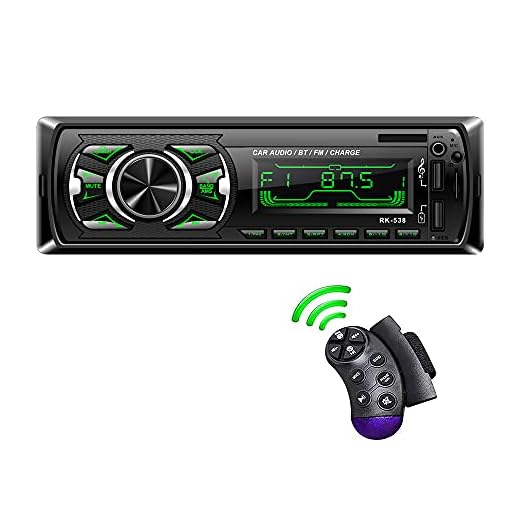 LSLYA Coche Stereo Retroiluminación de 7 colores Llamadas manos libres Bluetooth Radio FM Reproductor de MP3 compatible con control remoto del volante / carga rápida / disco U / AUX / USB