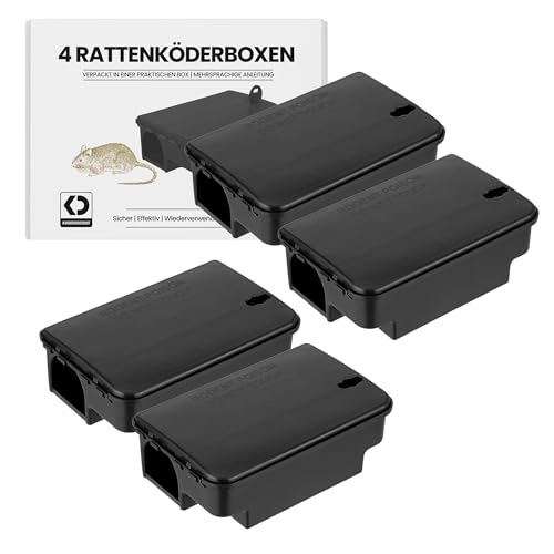 Köder-Discount Rattenfalle für Giftköder (Köder Nicht enthalten) – 4 Robuste, Abschließbare Rattenköderboxen mit Doppelteingang – Wetterfeste,...