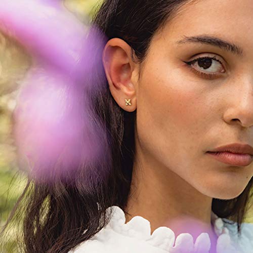 Mevecco Tiny Beads Stud Earrings For Women 18K Gold Filled Stud Earrings Dainty Pave Cz Mini Cute Flower Simple Delicate Minimalist Stud Earrings Gift For Her #TOP3