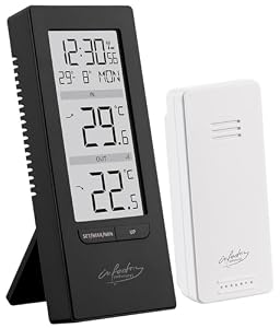 infactory Digitales Innen-/Außenthermometer mit Funkuhr Schwarz