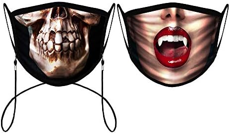 Hisports Mens Hanging Print Cloth Face Mask Neck Lanyards, Boy Breathable Lightweight Sports Mask - Reusable (Women & Skull, 2)