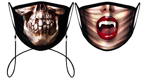 Hisports Mens Hanging Print Cloth Face Mask Neck Lanyards, Boy Breathable Lightweight Sports Mask - Reusable (Women & Skull, 2) #TOP9
