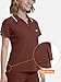 Eadflie Women's Scrub Tops - Cropped Zip-Front Polo Scrub Top - Medical Scrub Top with Chest Pocket, Pen Slot, Side Vents - (Brown/S)