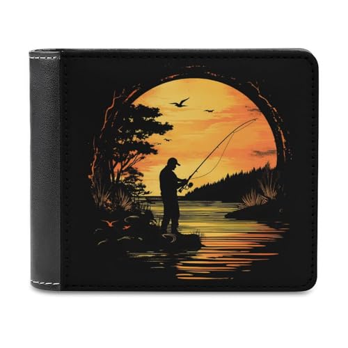Fish Fishing Lover Mens Bifold Wallet Single-Sided Printed Slim 6 Card Holders Purse Leather Money Clip