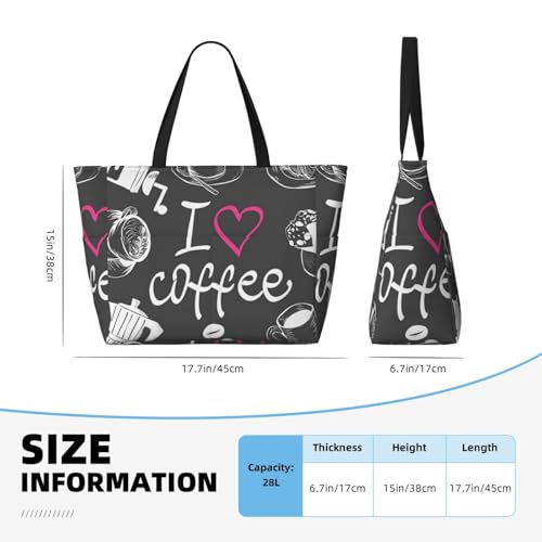 I Love Coffee Print Beach Pool Bags Tote For Women Ladies Large Gym Tote Carry On Bag For Weekender Travel Waterproof4