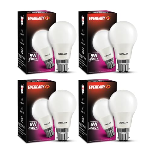 Image of Eveready 5W LED Light Bulb | Long Life & Low Maintenance | Mercury-Free | High Efficiency & Glare-Free Light | 100 Lumens Per Watt | Cool Day Light (6500K) | Pack of 4| b22d