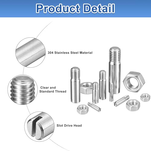 QUARKZMAN 10 sztuk kołków cylindrycznych M2 x 10 mm 304 kołki rozporowe ze stali nierdzewnej z gwintem zewnętrznym M2 x 2,9 mm, zestaw kołków gwintowanych z rowkiem i nakrętkami do produkcji