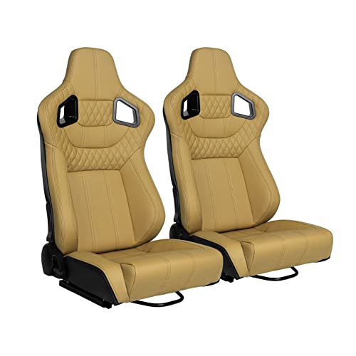 Wiilayok Racing Seats, Pair Of Bucket Seats With Dual Lock Sliders For Front-Back Adjustment, Pvc Leather Universal Racing Seats For Cars (Tan, 36.6" X 23.2" X 21.2") #TOP20