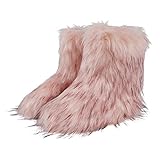 MRTAILOR Furry Boots for Women Faux Fur Ankle Booties, Fluffy Fuzzy Fur Snow Boots For Girls Solid Color Round Toe Flat Rubber Sole for Fashion Christmas Outdoor Party (Pink/Size 9), Pink