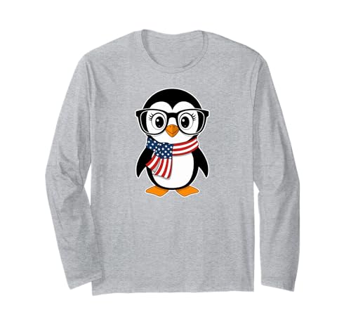 Penguin USA Flag Love Penguins Patriotic 4th of July Manga Larga