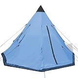 Tenda da campeggio Tipi per 4 persone con zanzariera e finestre, tenda esterna blu con punta rinforzata e fondo in polietilene, robusta struttura in ferro per un uso duraturo, inclusa