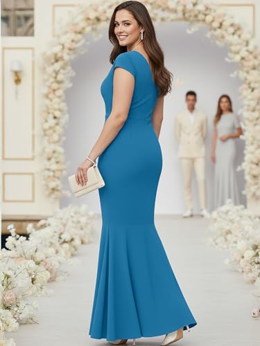 Image of KOH KOH Womens Long Cap Sleeve Fishtail Formal Evening Cocktail Maxi Dress