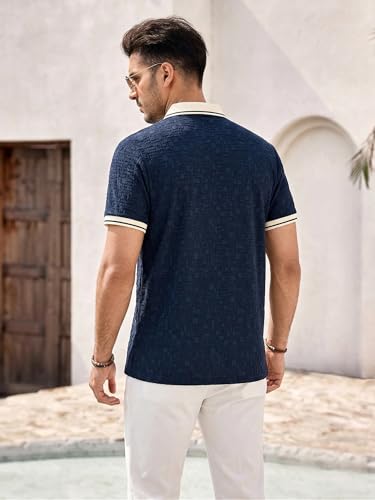 Image of TAGDO Men's Chain Jacquard Polo T Shirt | Half Sleeve | Comfortable Fit Wear | Stylish Casual Look | Breathable Feel |Modern Style | Easy Movement | Everyday Wear (Polo)