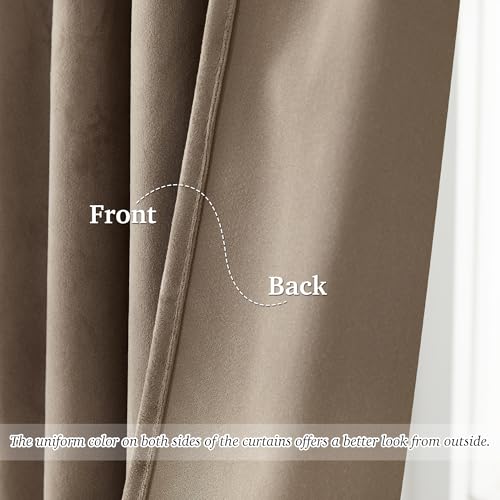 Image of StangH Taupe Velvet Curtains 90 Inch Length, Luxury Soft Khaki Drapes for Guest Room, Thermal Insulated Energy Efficient Window Panels for Dorm with Back Tab & Hook Belt, W52 x L90, 2 Panels
