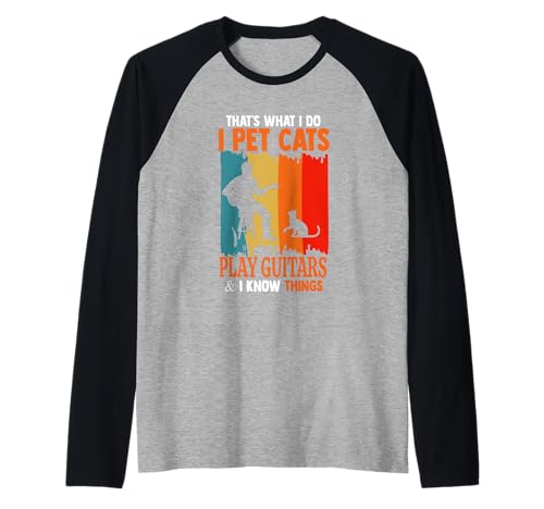 I Pet Cats Play Chitarre Retro Vintage Music Lovers Design Maglia con Maniche Raglan