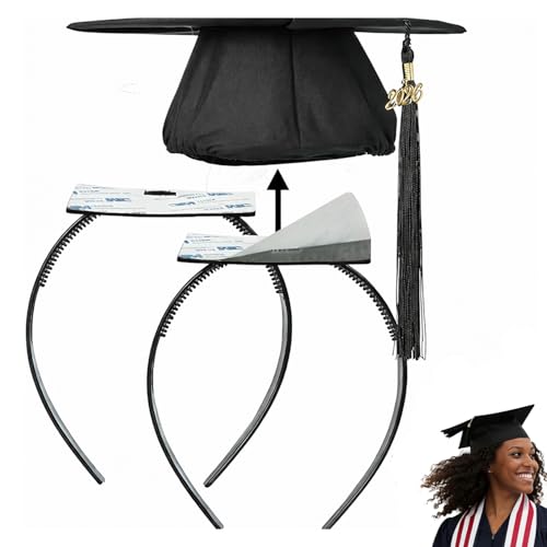 2PC Graduation Cap Headband Insert for Curly Hair, Anti-Fall Grad Cap Insert with Adhesive, Secure Fit Hair Band for Graduation Hats, Firm Non-Slip Headband Accessories for Graduates, Students, Girls