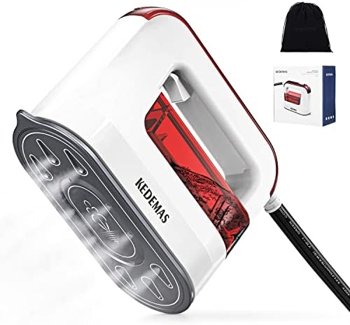 Travel Steamer Iron for Clothes, KEDEMAS 1300W Powerful Mini Handheld Garment Fabric Iron, Horizontal and Vertical Ironing 4 in 1, 40s Fast Heat-up, Portable Compact Steam for Traveling and Home, Red