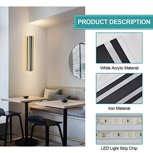 Ayoerun 23.6In Modern Outdoor Lights 12W Led Outdoor Wall Sconce Black Exterior Light Fixturee Frosted White Acrylic Porch & Patio Lights, Watetproof, 3000K #TOP2