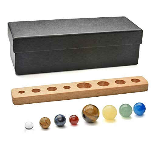 Sunligoo Solar System Planets Office Home Desk Decor Healing Crystals Stones Gift Kit Natural Tumbled Gemstones Ball Set With Wood Stand For Decoration Chakra Healing Reiki Good Luck #TOP4