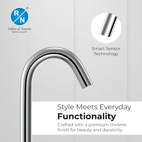 Image of RN Automatic Touchless Sensor Faucet for Wash Basin, Motion Sensor Bathroom Sink Tap, Hands-Free Smart Faucet with Chrome Finish, Water Saving Kitchen & Bath Fixture (Swan Neck.2)
