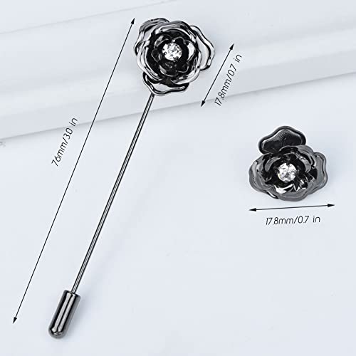 Image of Crystal Alloy Rose Flower Lapel Pins Button Pin Groom Boutonniere for Wedding Floral Brooch Pin Set for Women Men