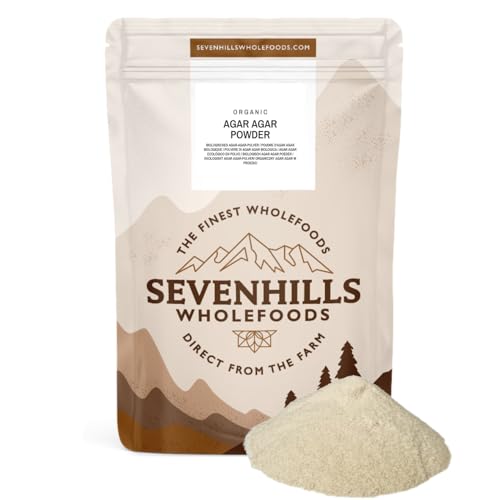 Agar Agar Pulver Bio 100g, Veganes Gelatinepulver, Vegane Gelatine, Glutenfrei, Sevenhills Wholefoods, für Tortencreme, Dessert, Mousse & Marmelade, kalte oder heiße Verarbeitung