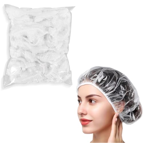 100 Gorros de Ducha Desechables Transparentes (50 cm), Protección para Cabello en Viajes/Salón, Gorro Ducha Gorros Desechables