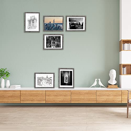 Giftgarden 8X10 Picture Frame Distressed Grey 7 Pack, Display 9X12 Photo Without Mat Or 8X10 With Mat, Rustic Gray Wood-Grain 8 By 10 Frames For Wall Or Tabletop #TOP5