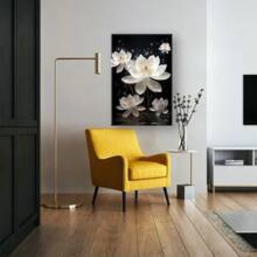Peinture florale blanche grand tableau déco salon chambre à coucher