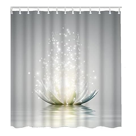 WONDERTIFY Magic Lotus Flower Shower Curtain Glowing Floral Plant Blooming Yellow Leaves Bathroom Curtains, Machine Washable, Water-Repellent, 72 by 72 Inches Light White Silver Cover