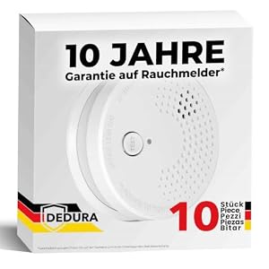 Rauchmelder 10er Set mit 10 Jahre Garantie BSI Zertifiziert nach DIN EN14604 inkl. 9V Batterie Rauchwarnmelder Brandmelder Feuermelder