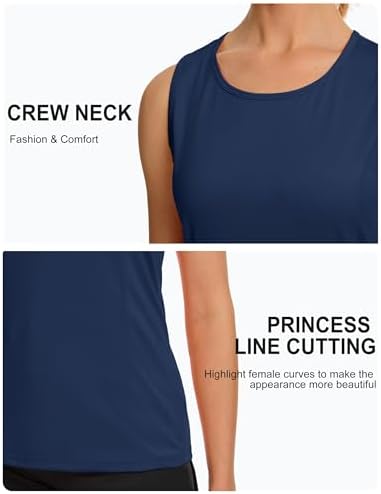 TACVASEN Womens Workout Shirts Sleeveless Athletic Yoga Tank Tops Quick Dry Running Shirts Activewear Gym Top Exercise Shirts Fitness Shirts UPF 50+ Sun Protection Shirts Navy - 4