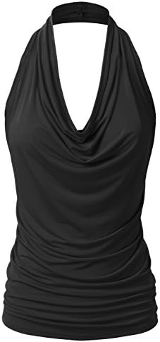 EIMIN Women's Casual Halter Neck Draped Front Sexy Backless Tank Top Black M