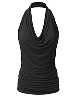 EIMIN Women's Casual Halter Neck Draped Front Sexy Backless Tank Top Black M