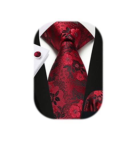 Image of Enlision Ties for Men Floral Tie Handkerchief Cufflinks Set Formal Flower Classic Mens Necktie & Pocket Square Wedding