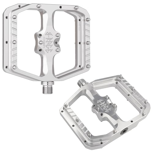 Burgtec Penthouse MK5 B-Rage Edition Flat Alloy Mountain Bike Pedals (Rhodium Silver), 112mm x 102mm