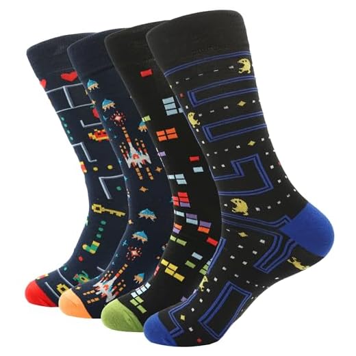 PETIBU Calzini da uomo divertenti, calzini da uomo fantasia, calzini fantasia da uomo, regali originali per uomo, calzini casual da uomo in cotone, 4x videogiochi, 40-46