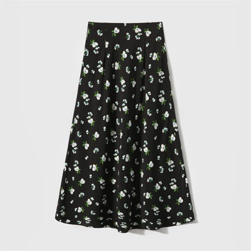 Women Mulberry Silk Floral Skirts Elastic Waist Print A-Line Skirt Knee-Length Office Lady Skirt2